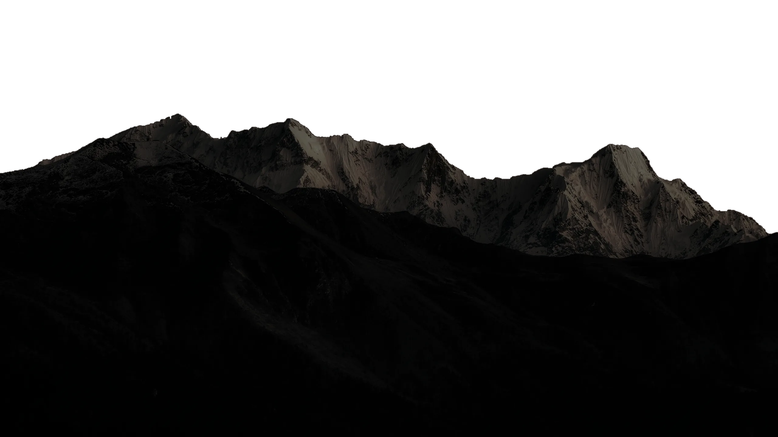 The same Himalayan range after dark, snow faintly lit by the Moon