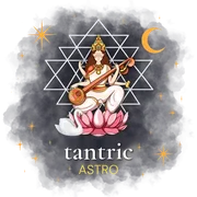Tantric Astro logo: Saraswati playing a veena on a lotus